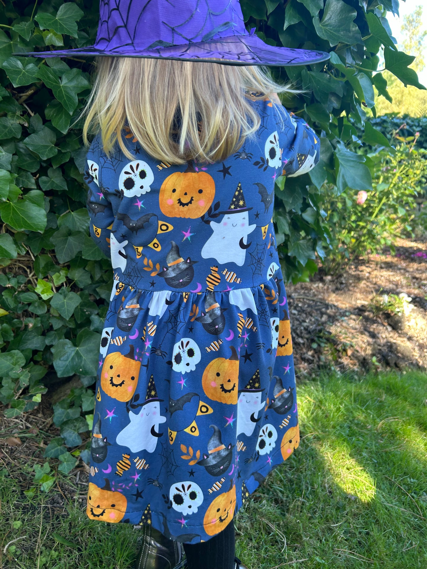 Blue BOO Halloween Long Sleeve Baby & Toddler Jersey Dress