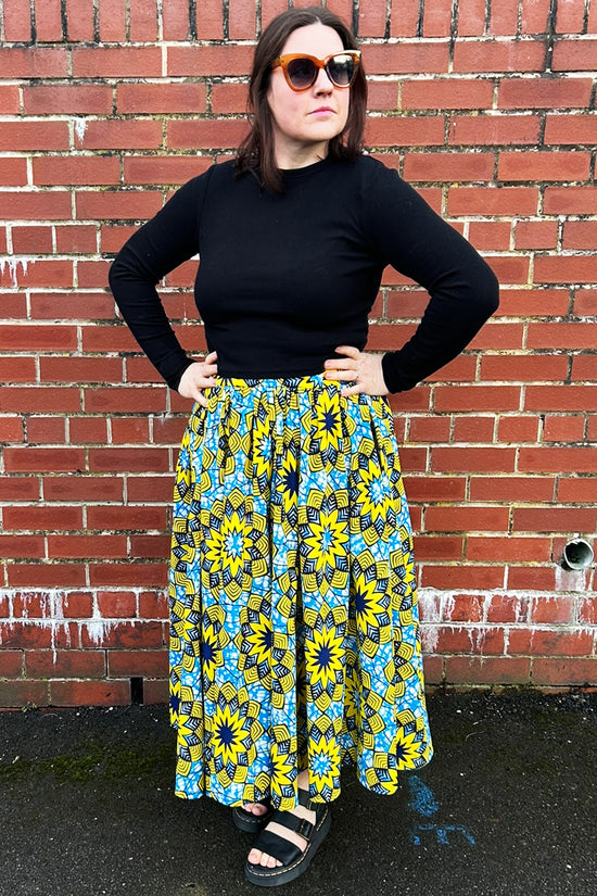 Kaleidoscopes Yellow and Blue Women's Skirt - Made to Order