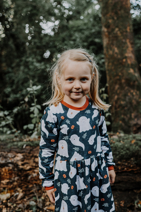 Grey Ghosts Halloween Long Sleeve Baby & Toddler Jersey Dress