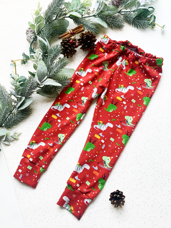 Red Festive Dino's Christmas Toddler & Children's Jersey Leggings