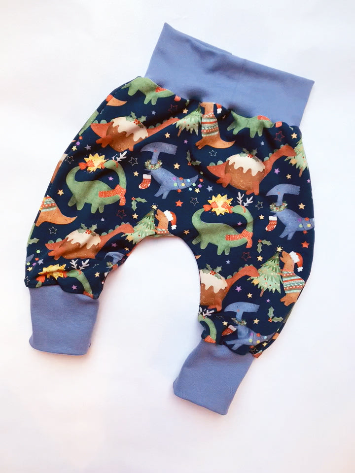 Blue Christmas Dino's Jersey Baby & Toddler Harem Pants