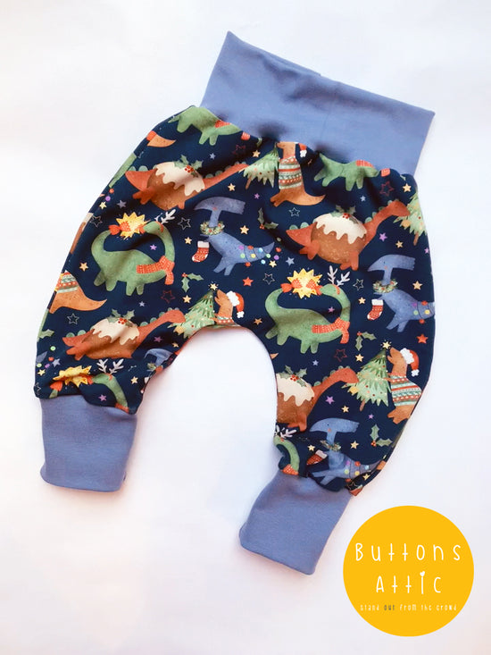 Blue Christmas Dino's Jersey Baby & Toddler Harem Pants