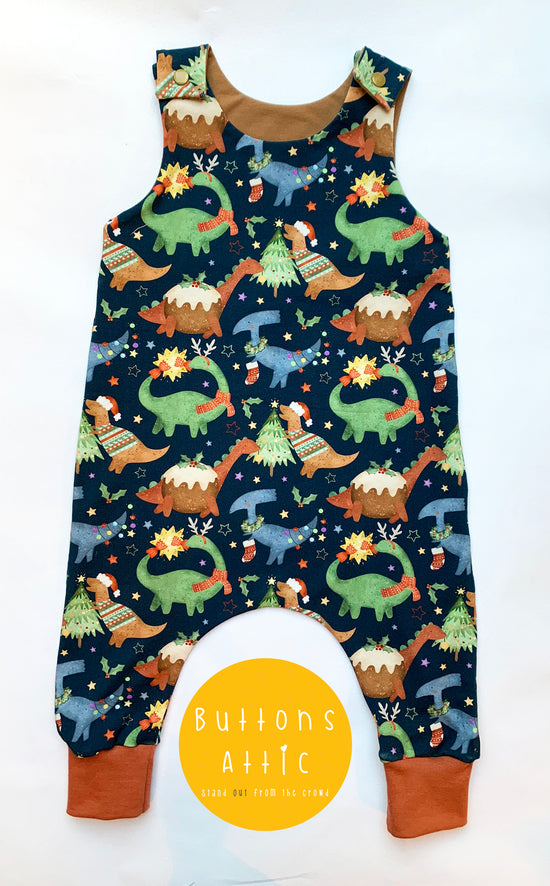 Blue Christmas Dino's Baby & Toddler Jersey Romper