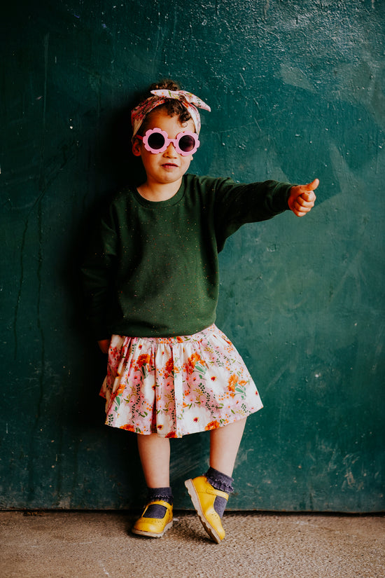 pink, orange, green and white floral print handmade girls skirt 