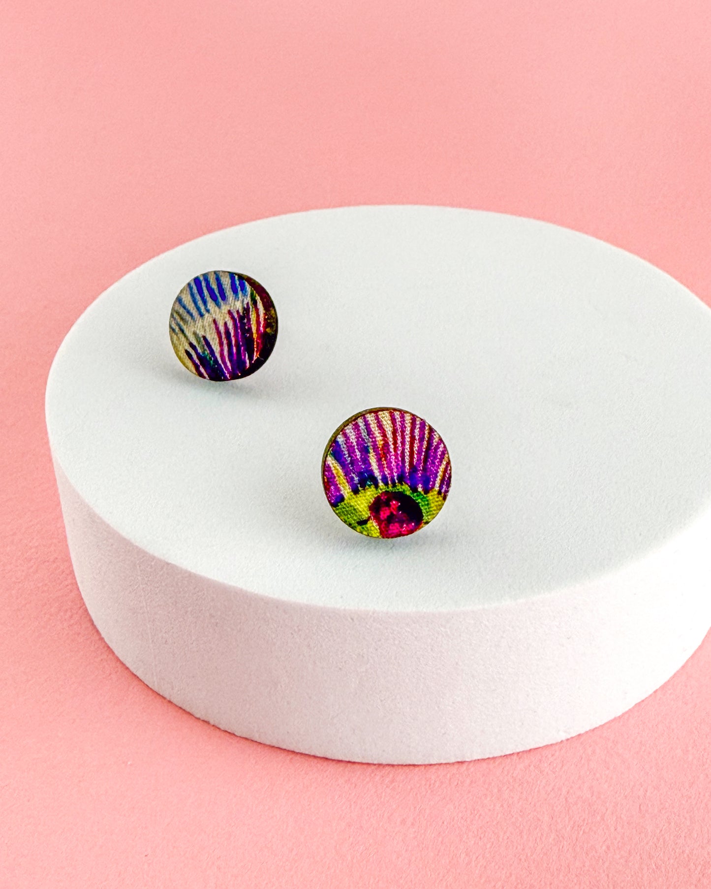 Blue Floral Print Small Stud Zero Waste Earring