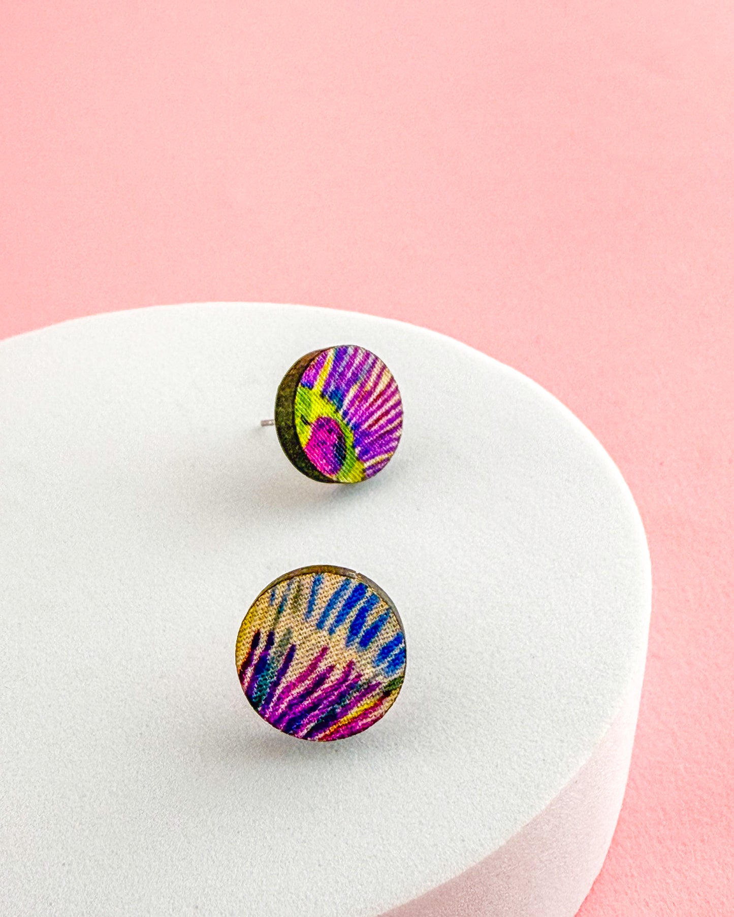 Blue Floral Print Small Stud Zero Waste Earring