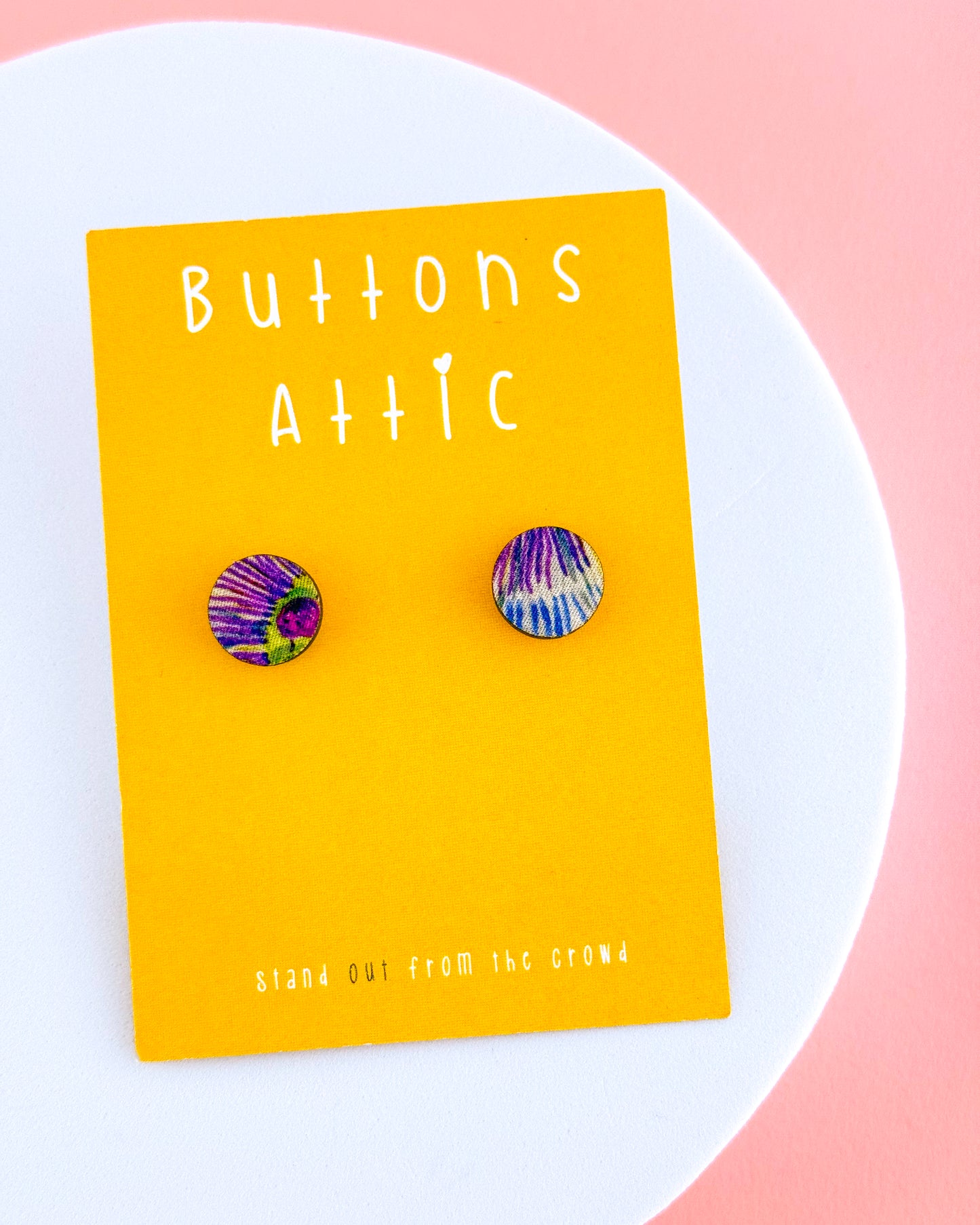 Blue Floral Print Small Stud Zero Waste Earring