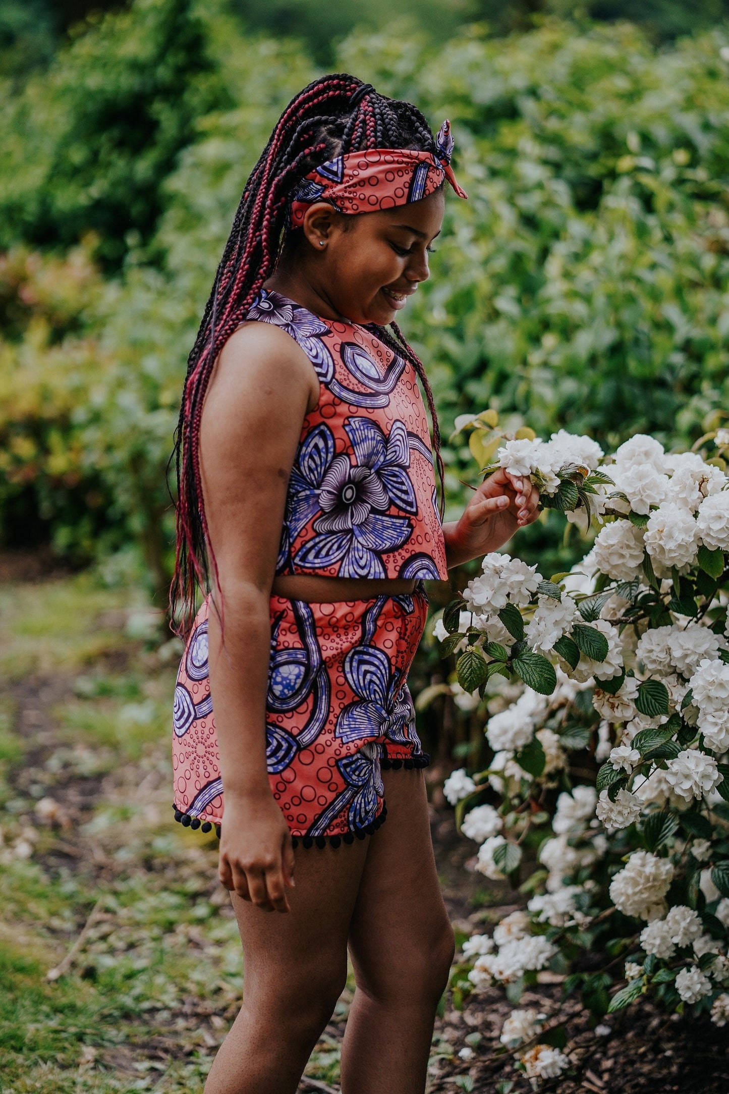 Coral Swirls African Print Woven Shorts & Top two piece coord set