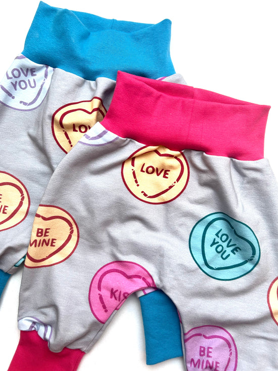 Load image into Gallery viewer, Love Hearts Jersey Baby &amp;amp; Toddler Harem Pants Pink Cuffs
