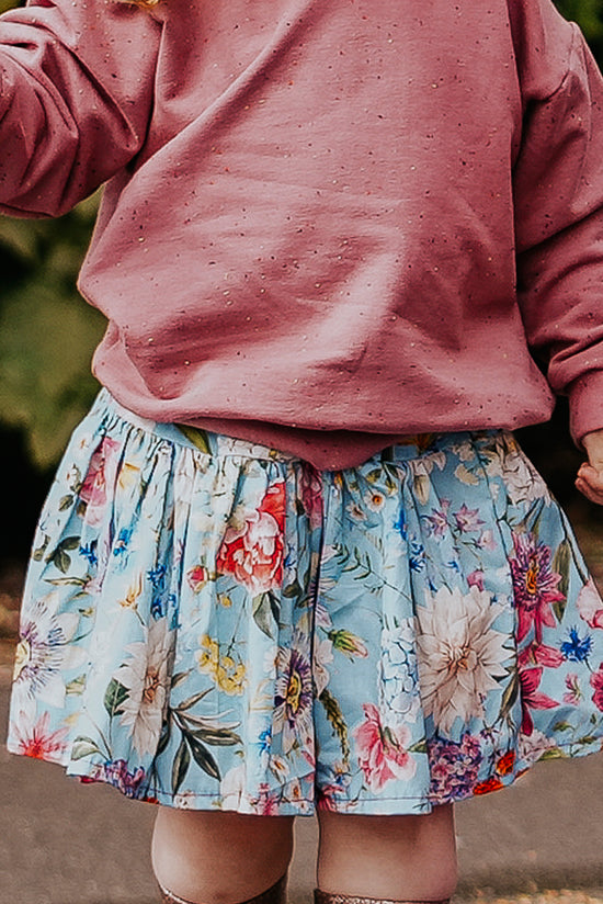 Load image into Gallery viewer, Blue Floral Pink Toddler &amp;amp; Children&amp;#39;s Skirt

