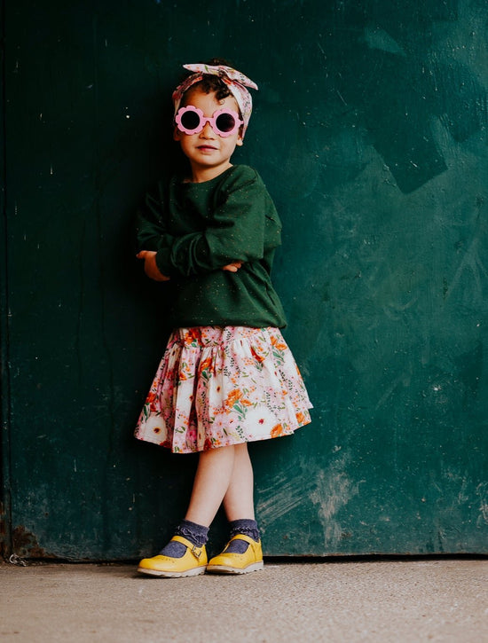 beautiful floral skirt with elasticated waist, handmade in sheffield UK