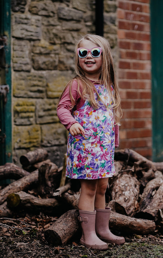 Purple Floral Toddler & Children's Pinafore Dress
