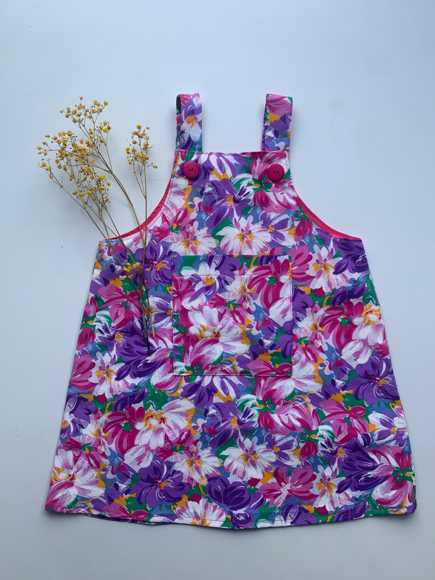 Purple Floral Toddler & Children's Pinafore Dress